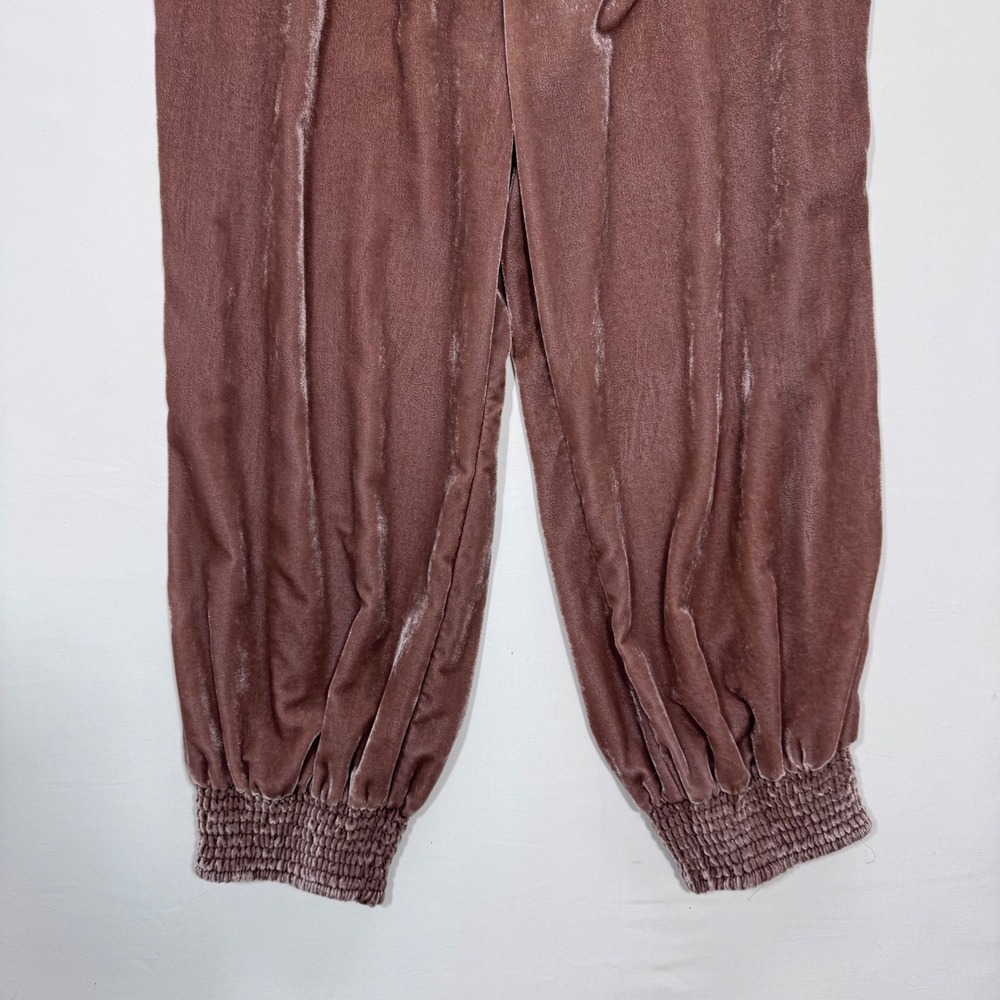 Anthropologie Gloria Velvet Jogger Pants Taupe Smocked Waist M Boho Athleisure - Picture 4 of 16